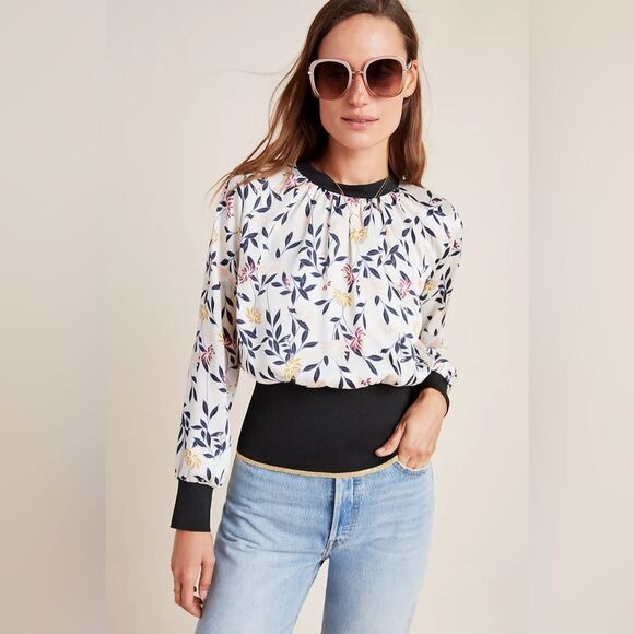ANTHROPOLOGIE AMADI SATIN JANAE FLORAL BLOUSE SIZE SMALL LIKE NEW - Picture 1 of 11